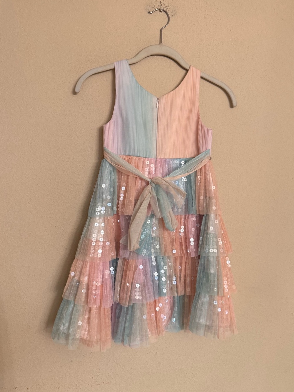 Couture Princess Little Girl Ki Pastel Rainbow Sequin Layered Tulle Dress Size 6 - Picture 2 of 16